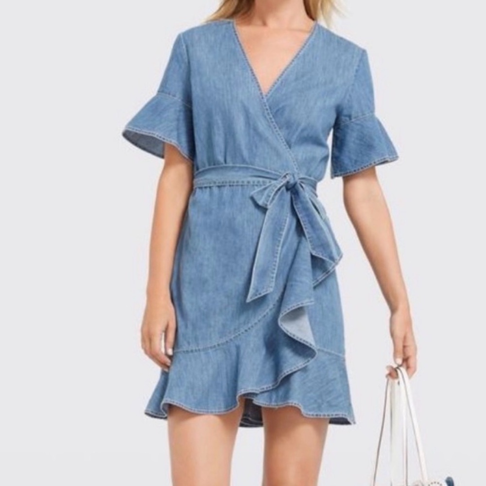 Draper James Chambray Ruffle Wrap Dress